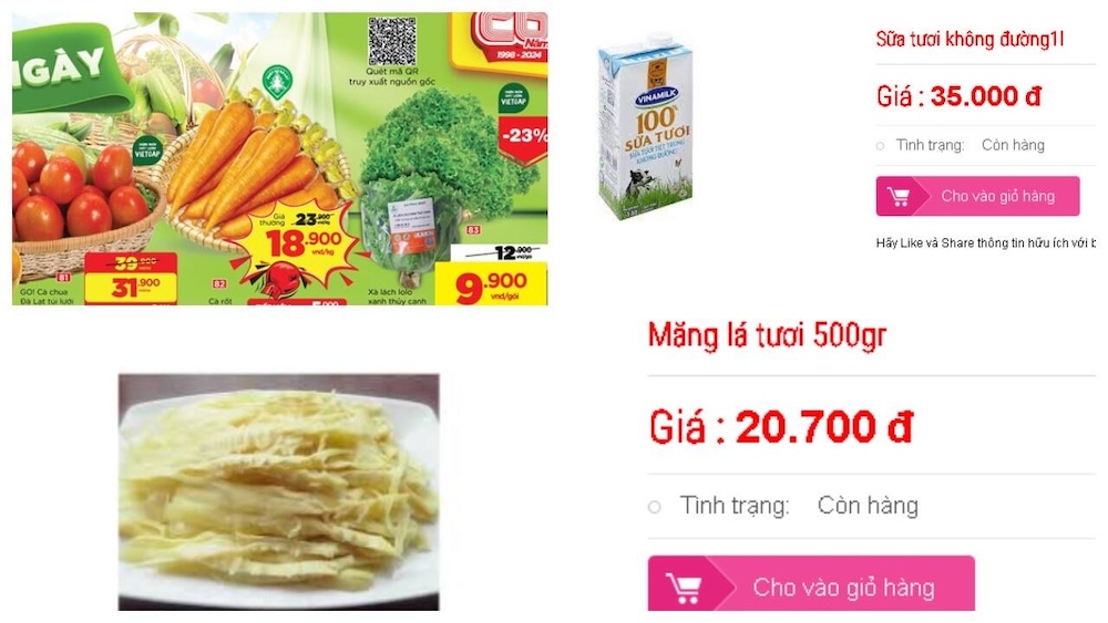 Скриншоты с сайтов супермаркетов Ханоя.