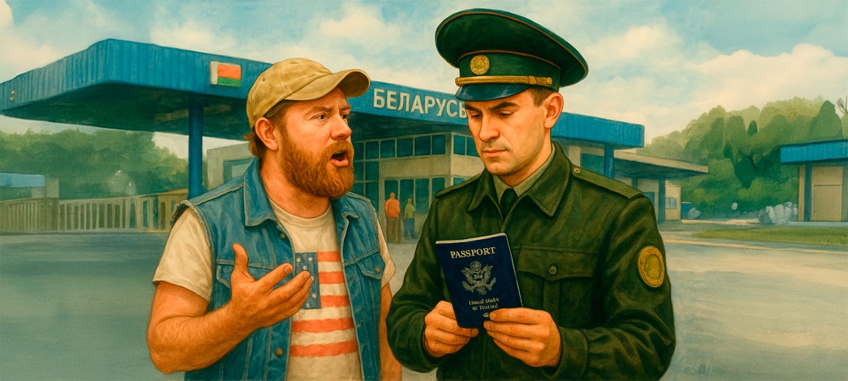 Американец и беларуский пограничник. Иллюстрация BGmedia